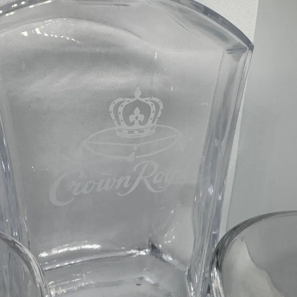 Official Crown Royal Etched Glass Decanter & Whiskey Glasses Set Barware